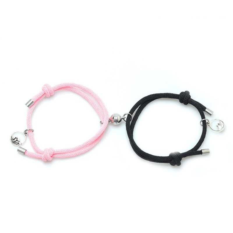 2pcs Men and Women Charm Girl Bracelet Couple Bracelet Couple Magnet Attract Each Other Personality Jewelry Lover: pink black