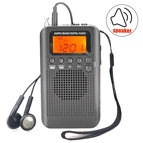 Jinserta bärbar mini fm / am-radiohögtalare musikspelare med väckarklocka lcd-skärm stödjer batteri och usb-ström: Grå