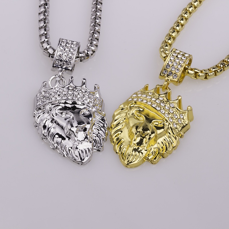 Collares de rapero de aleación para hombre y mujer, colgante de Animal de León, Hip-hop, cadena larga de Metal para suéter, de joyería