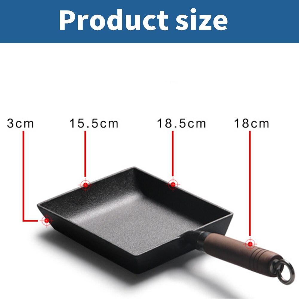 Tamagoyaki Pan Cast Iron Pan Thickened Cast Iron Pan Wooden Handle Frying Pan Tamagoyaki Frying Pan