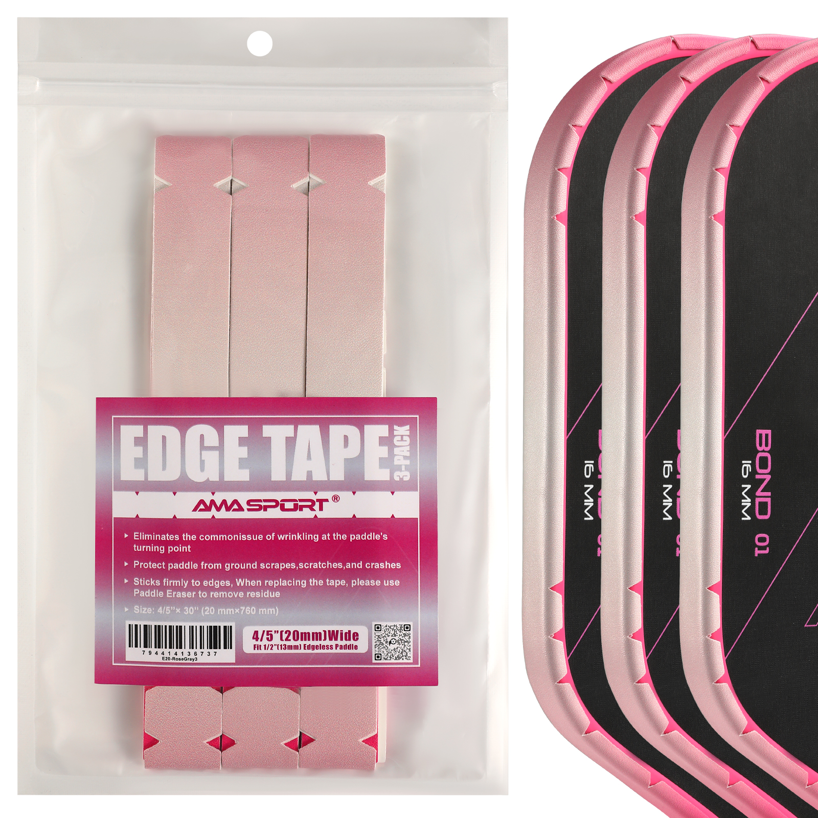 AMA SPORT Pickleball Paddle Protection Tape Gradient Color-Racket Edge Protection Tape -Fit Perfectly Curved Edge -No Wrinkling: Pink