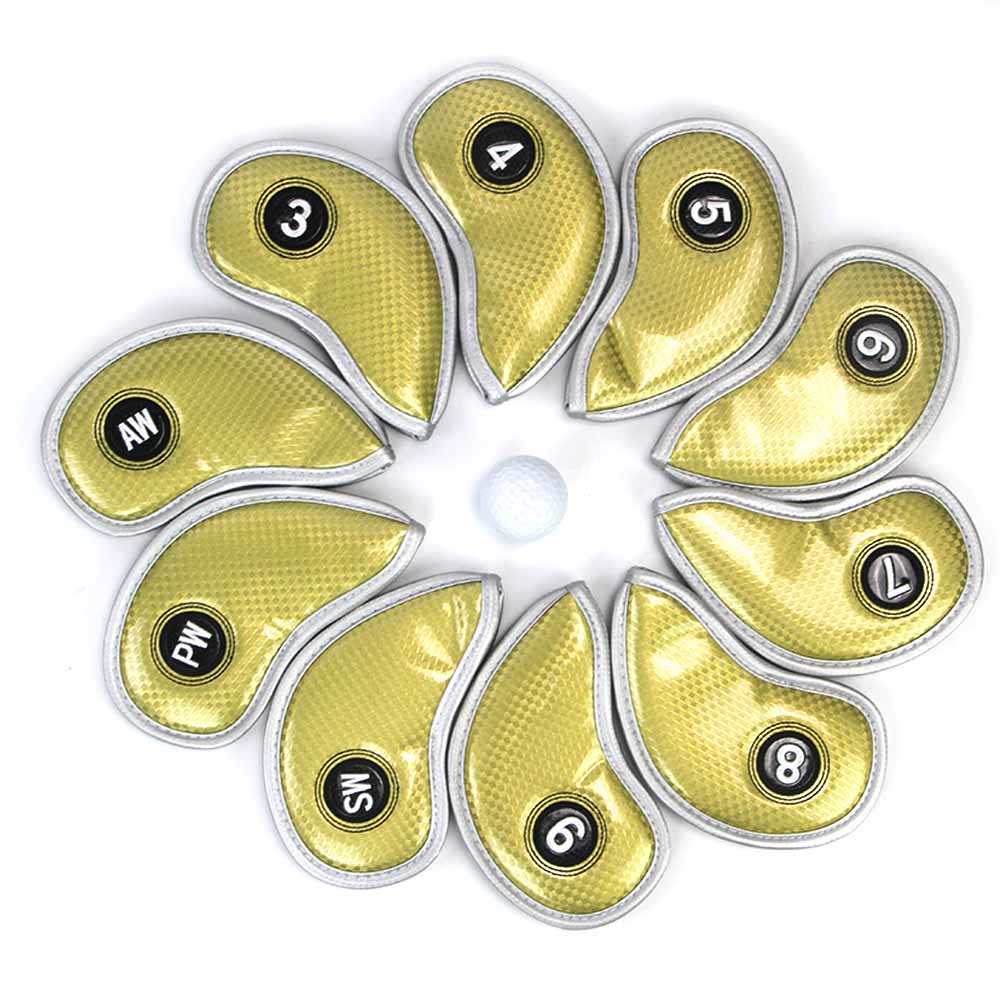 10Pcs/Set Golf Cover Iron Pole Head Covers Putter Protector Outdoor Sports Waterproof Universal Protection: Gold