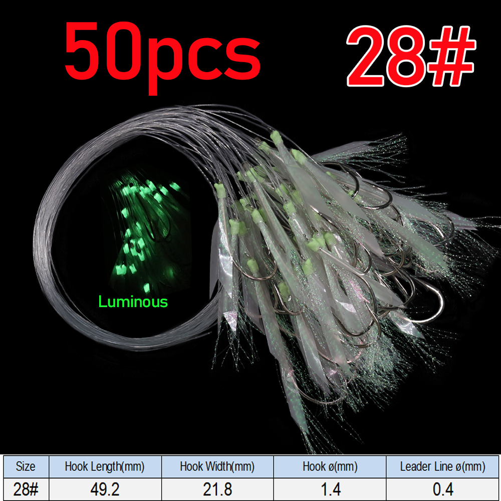 Lionriver Sabiki-señuelo de pesca suave, cebo Flash, piel de pescado, oropel de cristal, anzuelos de cuerda luminosos con púas, pesca en agua salada: Transparente