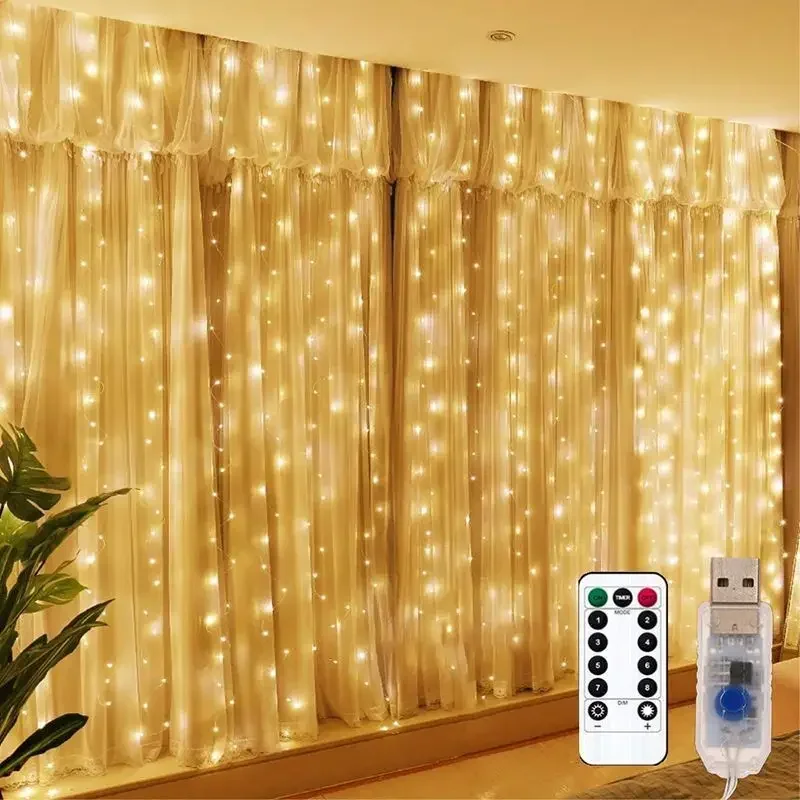 Guirnalda de luces de cortina USB, 8 modos de luz LED navideña para Año , dormitorio, vacaciones, boda, cumpleaños, decoración, luz nocturna de pared: L / Color zafiro profundo
