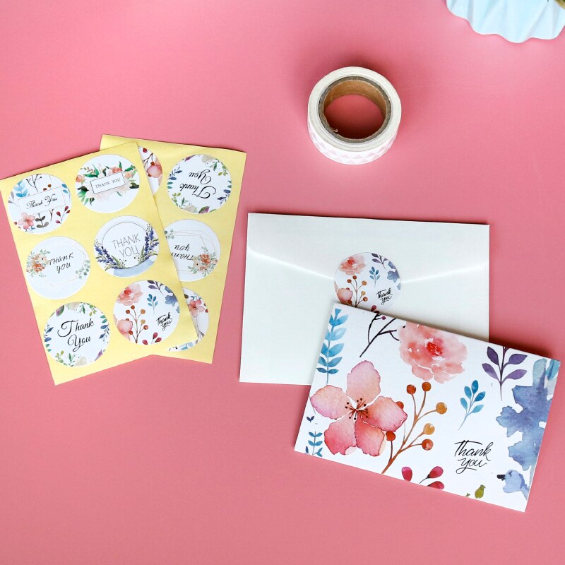 6 uppsättningar blommiga tackkort tomma inuti med kuvert klistermärken för fest bröllop baby shower blomma vikbara kort