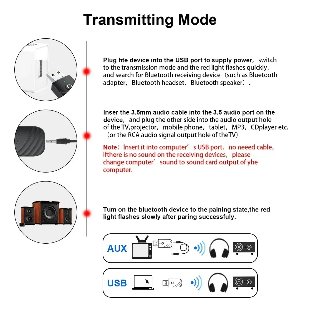 Adaptateur sans fil Bluetooth 5.0, récepteur Audio 3 en 1, transmetteur, AUX 3.5mm, pour TV, PC, ordinateur stéréo