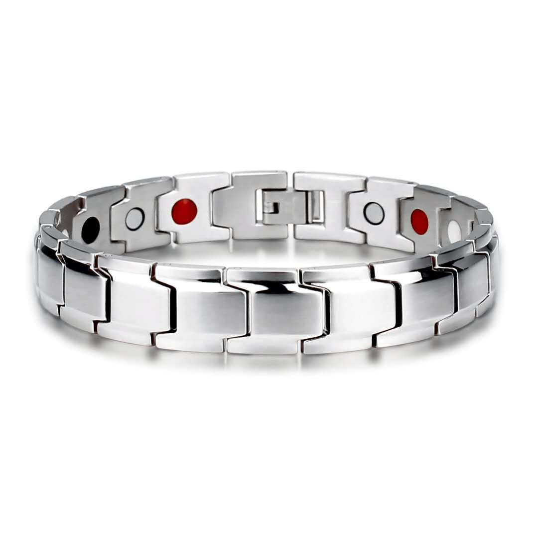 Pulsera de terapia de fuerza para hombre, y moderna, ajustable, salud, sueño, mejor energía, pulseras biomagnéticas, brazaletes para masculino: Color acero