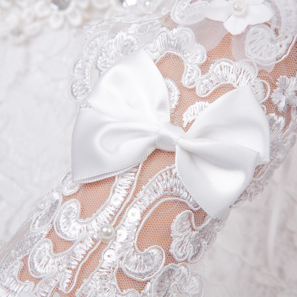 YULUOSHA Hochzeit Handschuhe für Braut Perlen Günstige Braut Handschuhe Hochzeit Handschuhe Finger Hochzeit Zubehör Weiß Spitze Handschuhe: ST2017