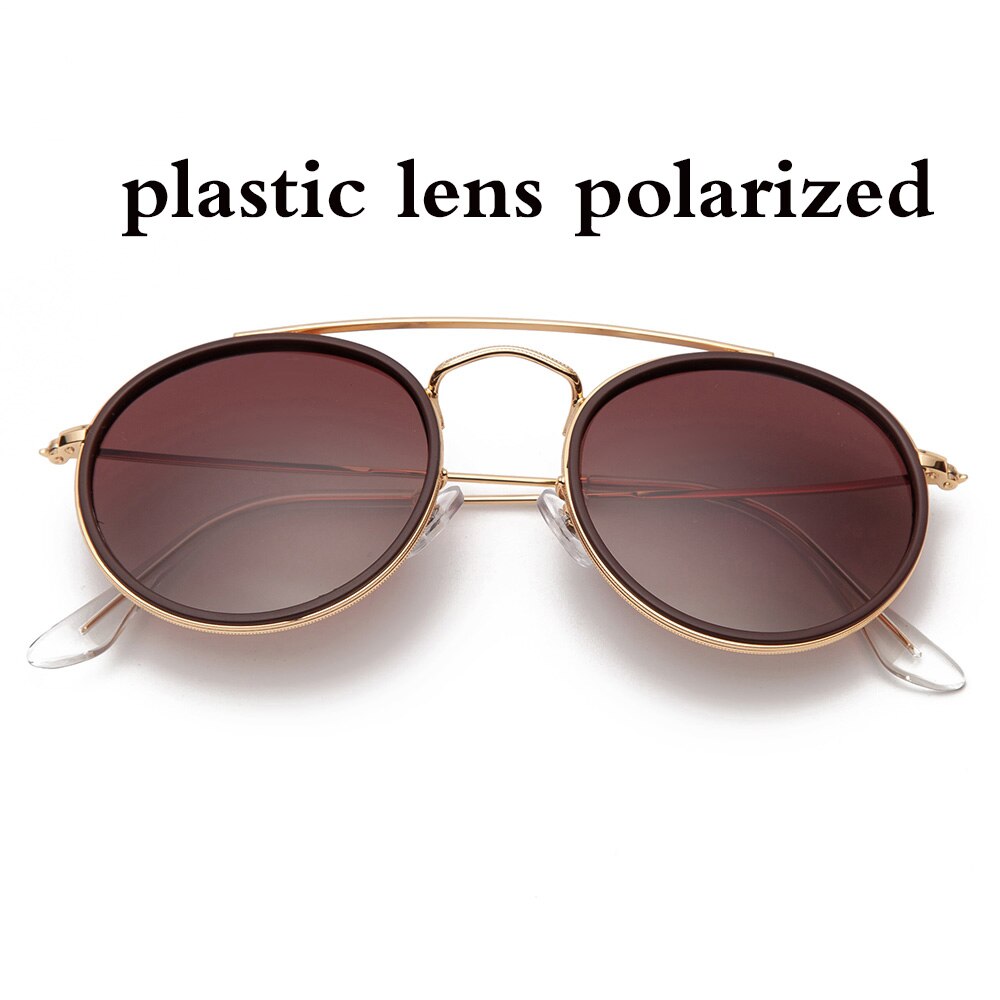 vintage round double bridge sunglasses men women 51mm glass mirror or plastic lens polarized brand style UV400: gradinet brown p
