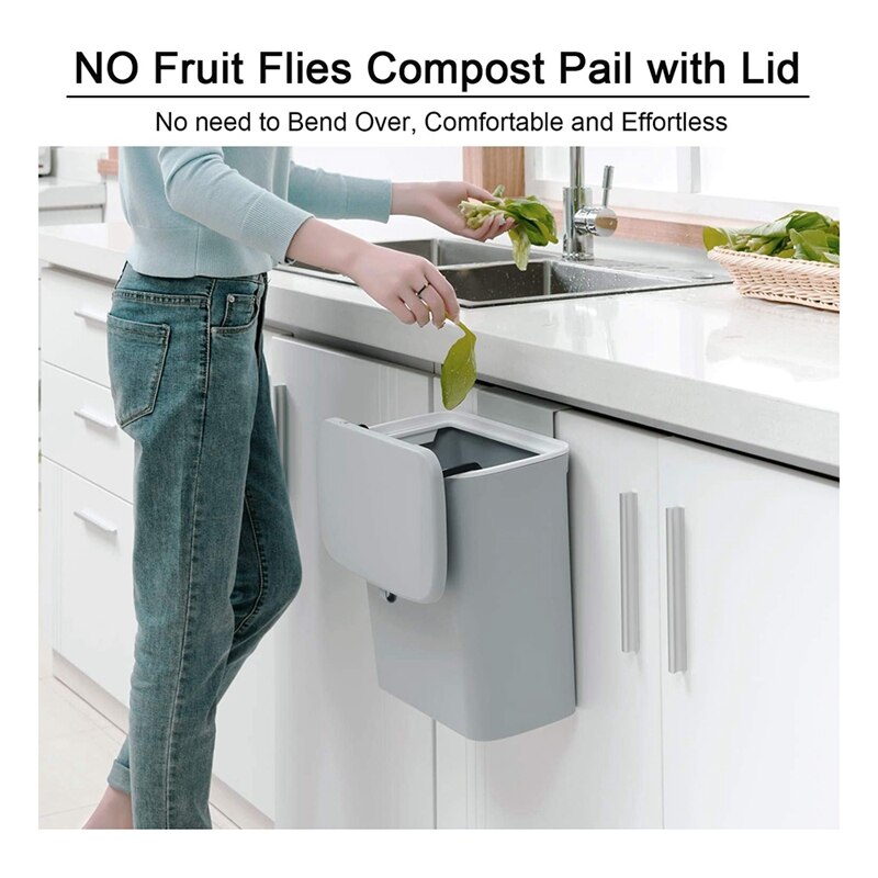 Kitchen Compost Bin for Counter Top or Under Sink, Hanging Small Trash Can with Lid,Mountable Indoor Compost Bucket