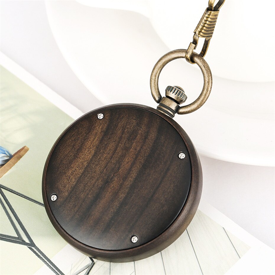 Vintage gammaldags kvarts fickur träfodral hänge ebenholts steampunk cool fickklocka för män kvinnor