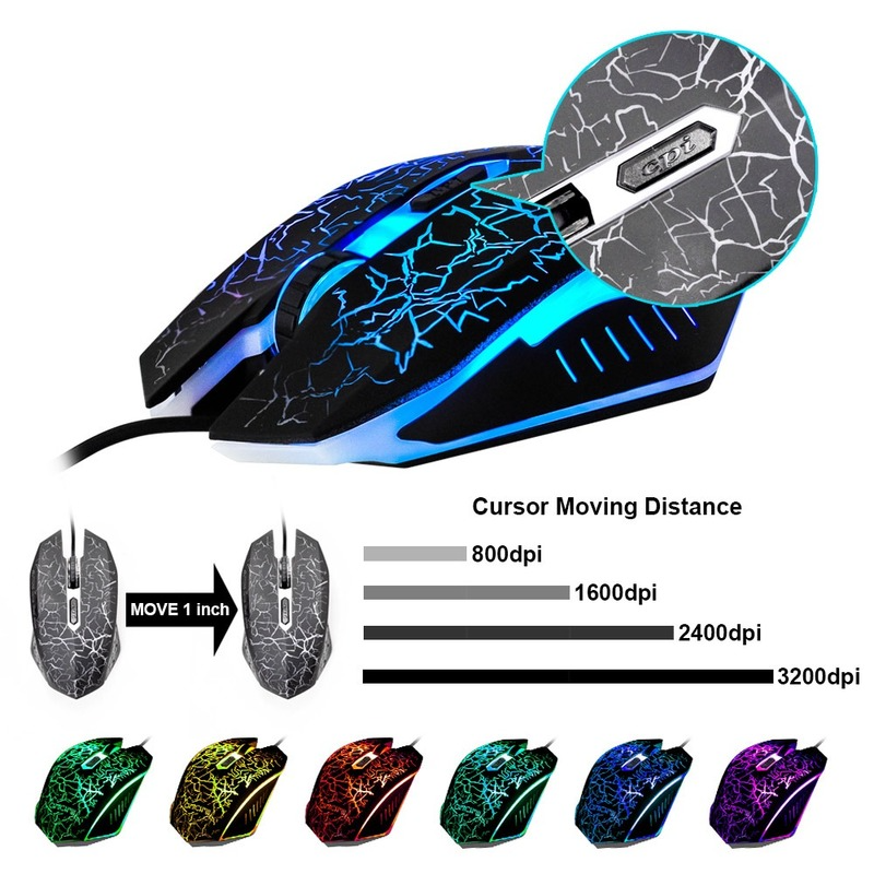 PC Gamer Backlight Gaming teclado y ratón Combo estándar USB con cable Arco Iris inglés juego teclado 3200 DPI Optical para Laptop