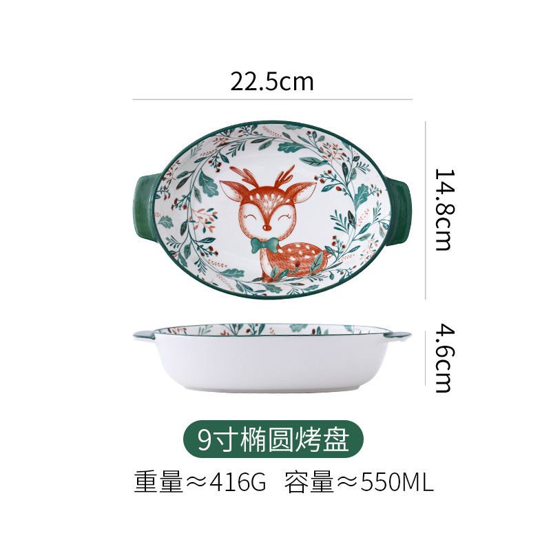 Cartoon Ceramic Kids Plate Set Dinning Food Deer Restaurant Nordic Plates Dinner Serving Platos De Cena Home Tableware DL60PZ: 9 inch oval plate