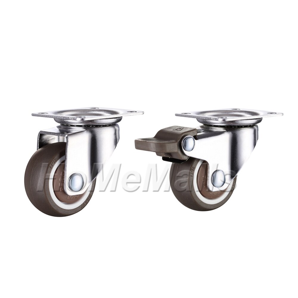 2pcs Swivel Caster Rubber 360 Degree Wheels Silent Top Plate Universal Caster For Shopping Cart Trolley Workbench Smooth Durable: 2 inch / 2pcs (1-No 1-With)