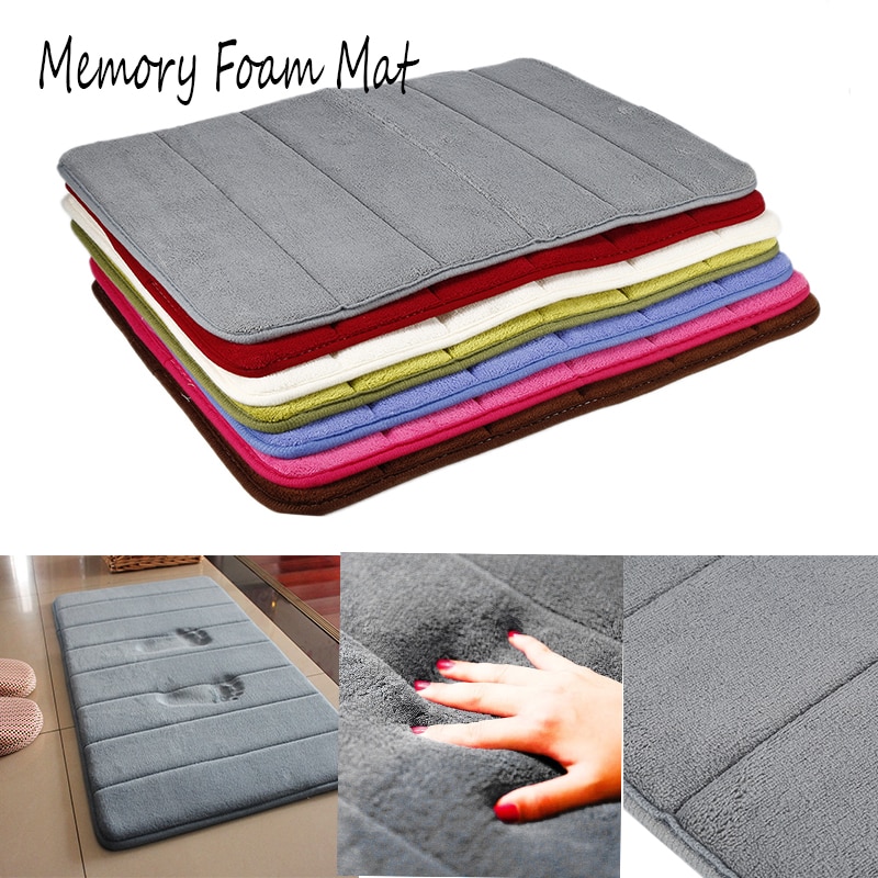 1pc 40x60cm Memory Foam Mat Non-slip Home Hallway Coral Fleece Bath Rug Winter Warm Bathroom Kitchen Toilet Floor Decor Carpet