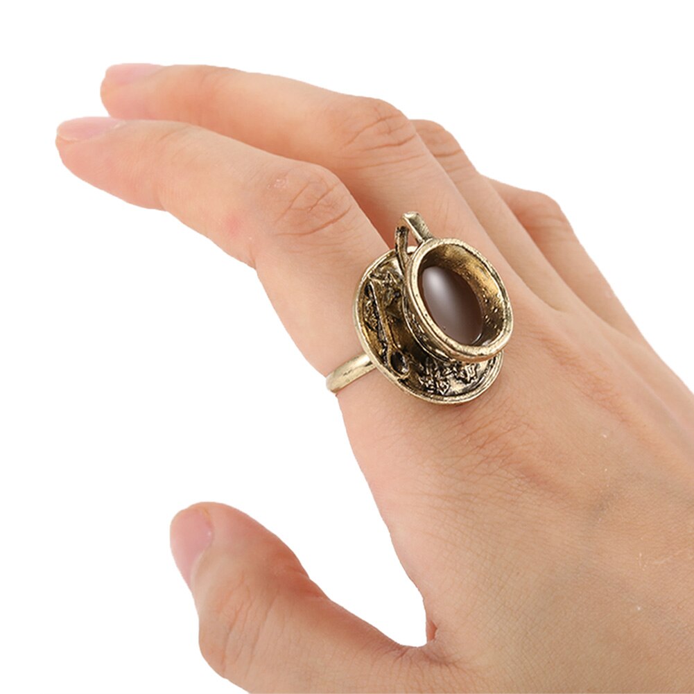 Retro Vrouwen Koffiekopje Ring Europese Ontwerpen Kunstmatige Brons Metalen Ringen Sieraden AIC88