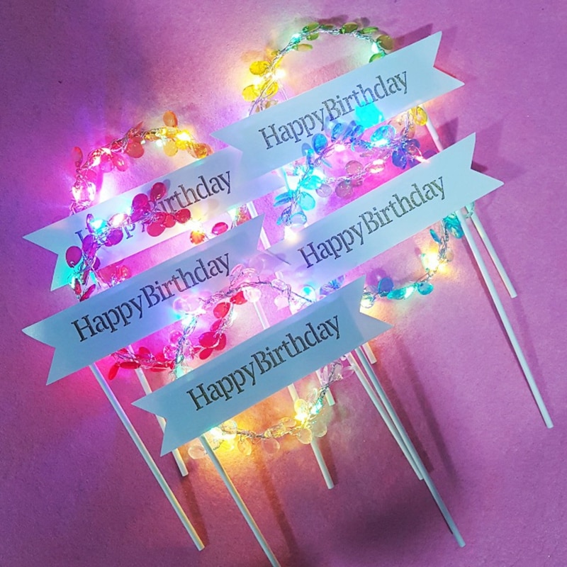 Flower LED Wedding Cake Topper Baby Shower For Girl Happy Birthday Cake Topper Party Decoration Suppliers Cake Decorating Tool