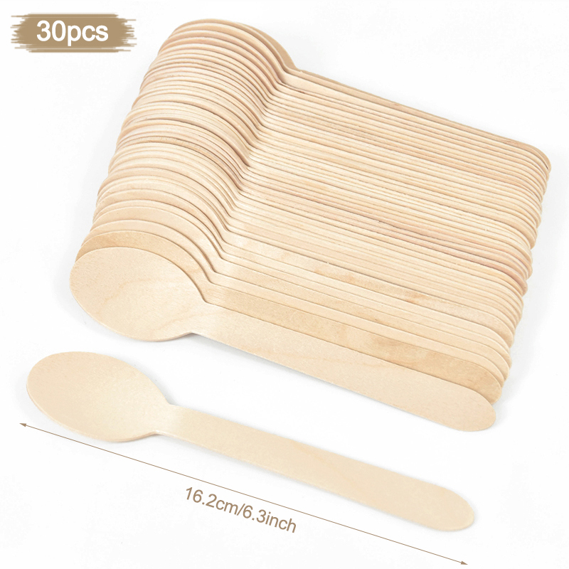 Cuchara de madera desechable, tenedor, cuchillo, juego de cubiertos, vajilla rústica para de cumpleaños y boda, suministros de decoración, cuchara para pastel y postre: Verde claro