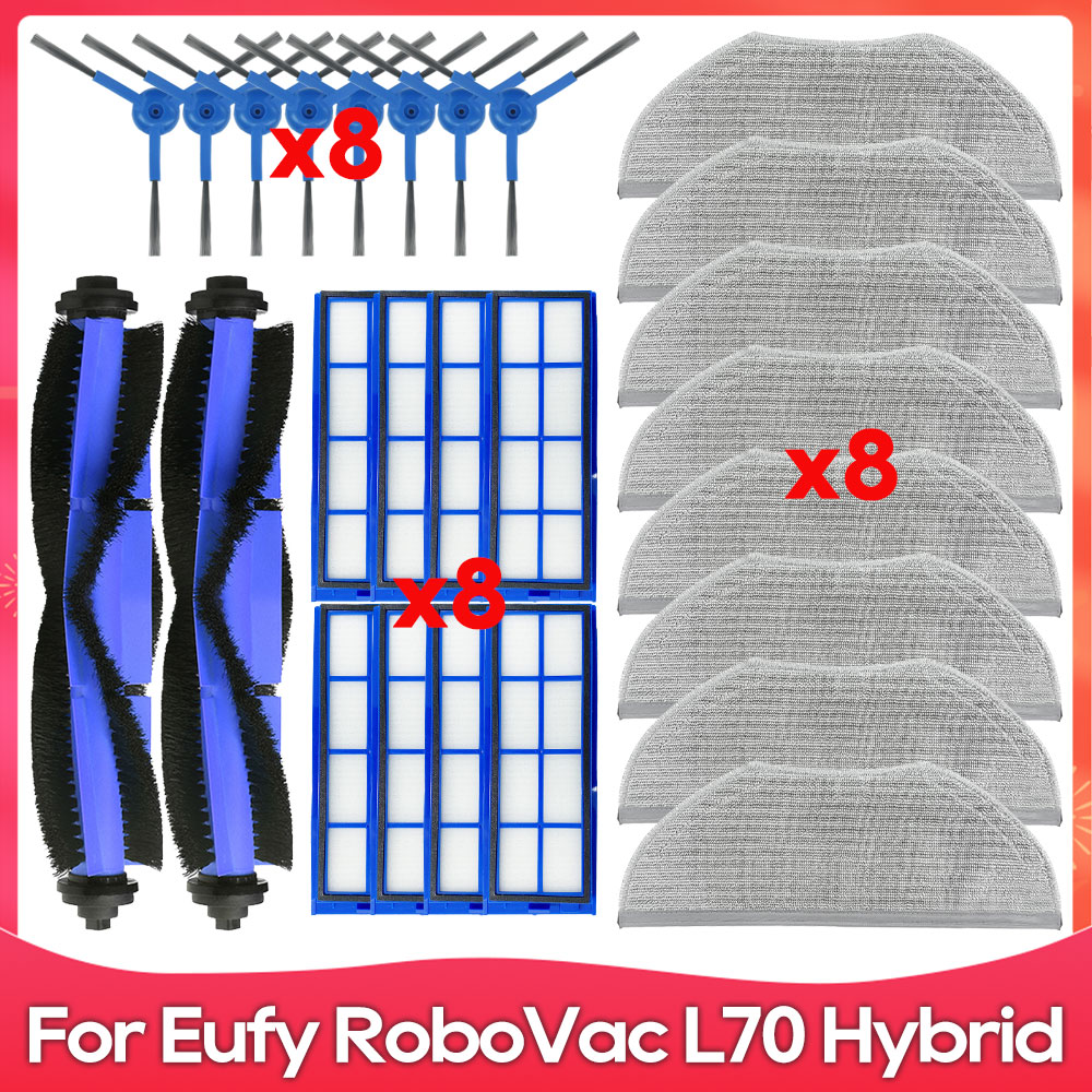 Compatibel met ( Eufy RoboVac L70 Hybrid ) Hoofdborstel, Zijborstel, HEPA-filter, Dweildoek, Accessoire voor Robotstofzuiger: Bruin