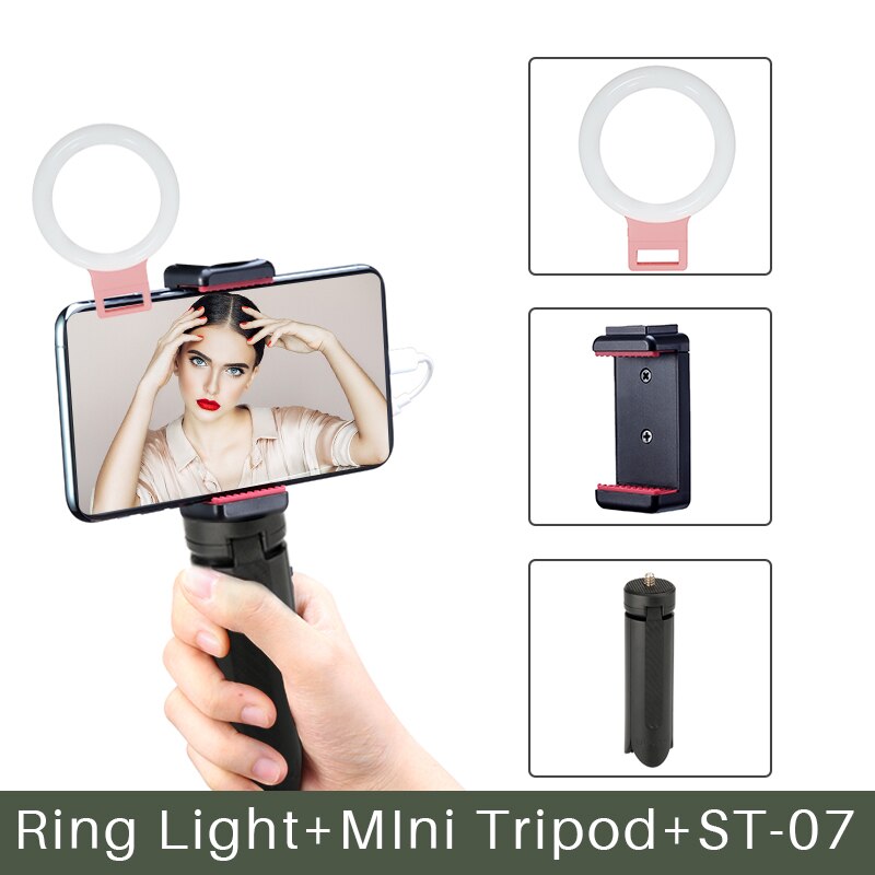 Lumière d'anneau de Selfie de Charge d'usb LED pour l'iphone X 8 7 Xs téléphone éclairage supplémentaire nuit obscurité Selfie améliorant la lumière de remplissage: Pink tripod kit