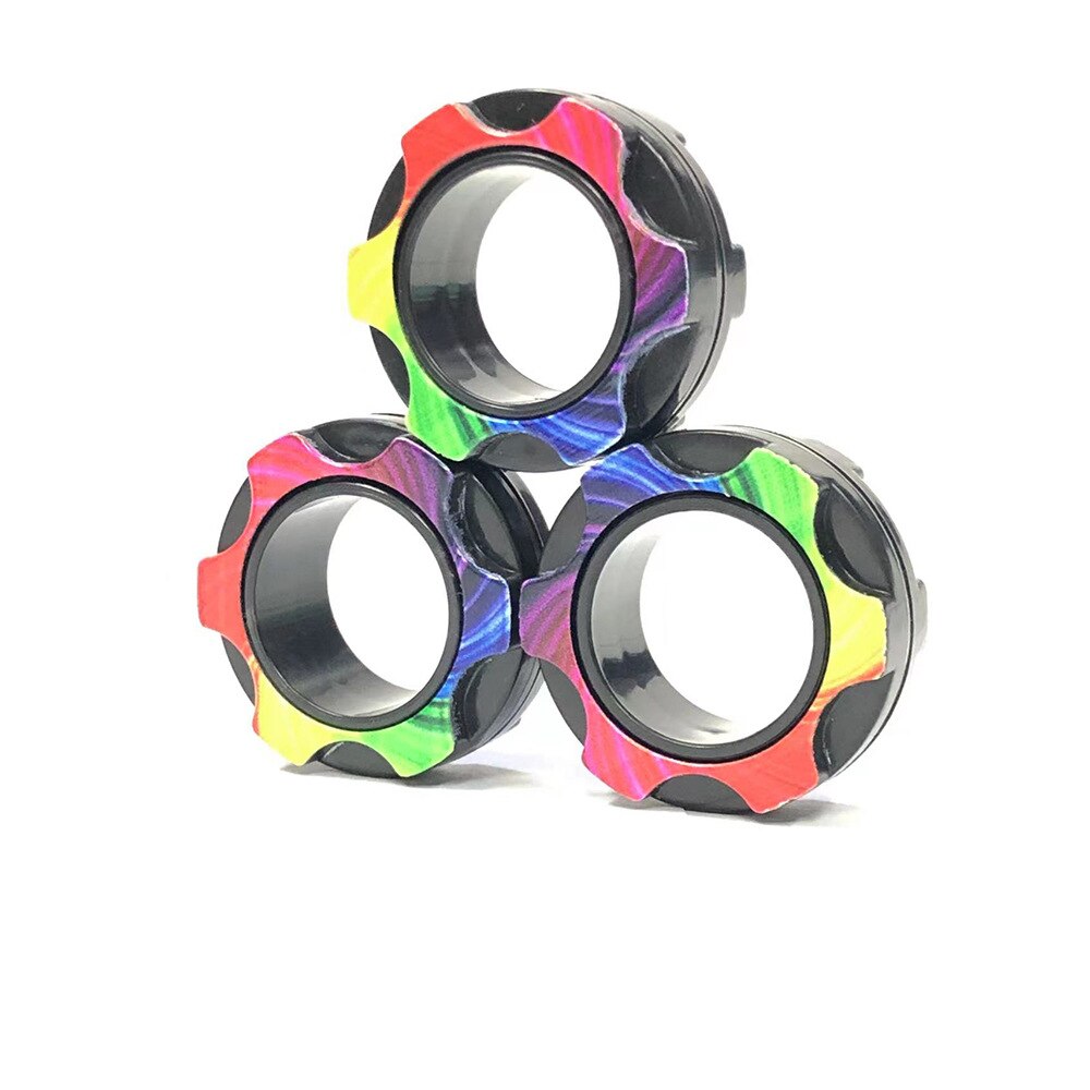 Magnetic Ring Fidget Toys Suit, Adhd Fidget Toys, Adult Fidget Magnet Swivel Ring Fingertip Spinning Top Fingers Out: Dazzle colour