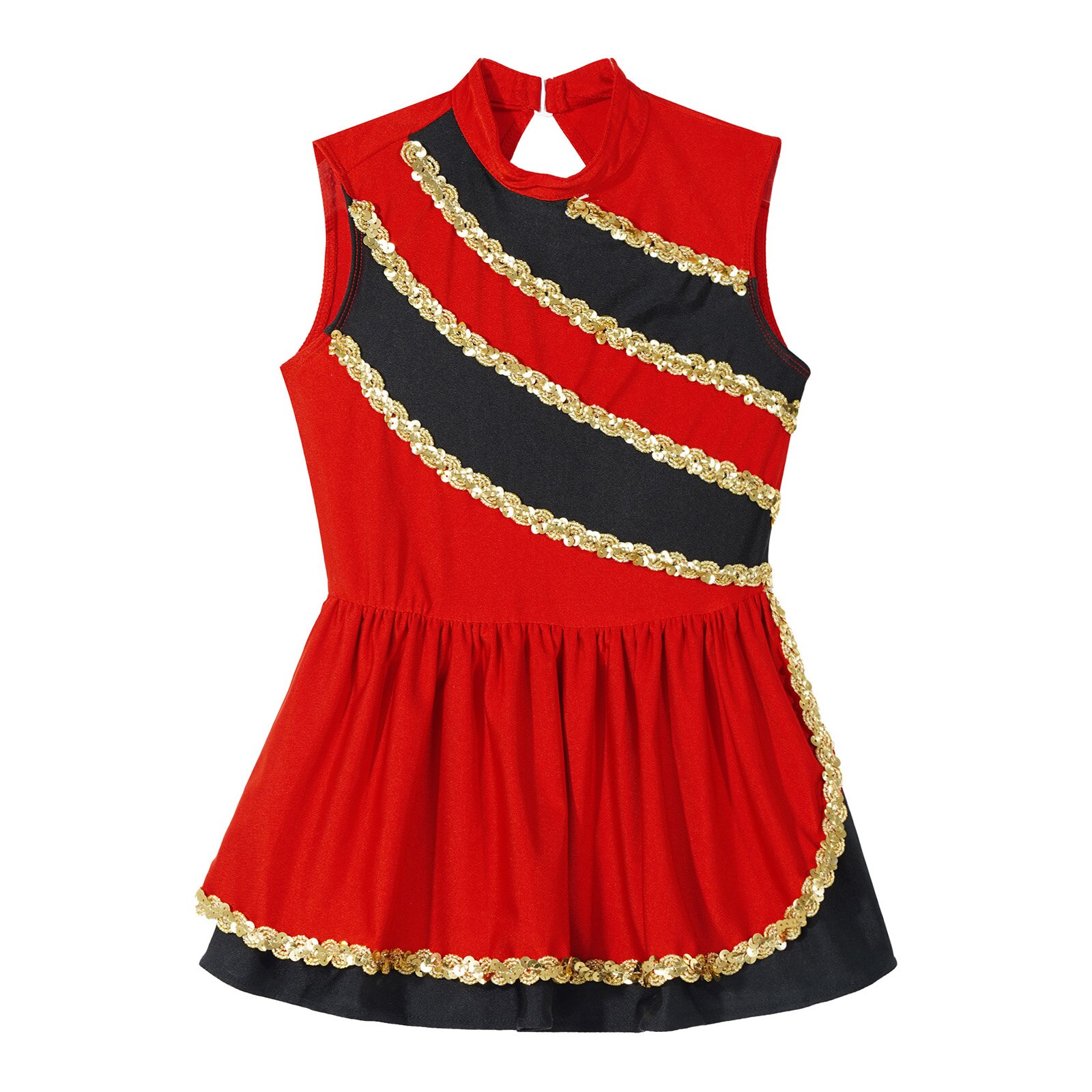 Kids Girls Cheerleading Uniform Dance Costume Sleeveless Round Neckline Hollow Back Sequins Decorated Cheerleading Dance Dress