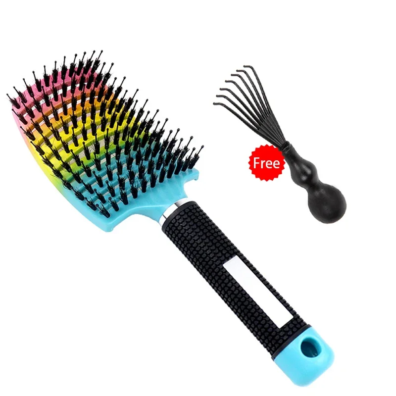 Cepillo para el cabello, cepillo para desenredar, cerdas y nailon, pelo rizado húmedo para mujer, peine para masaje del cuero cabelludo, herramientas de estilismo para salón de peluquería: Naranja
