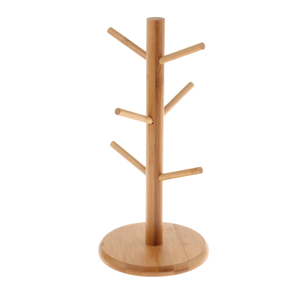 Mug Bamboo Wood Mug Tree Stand Coffee Tea Cup Mugs Drying Holder Hook Storage Shelf Display Racks
