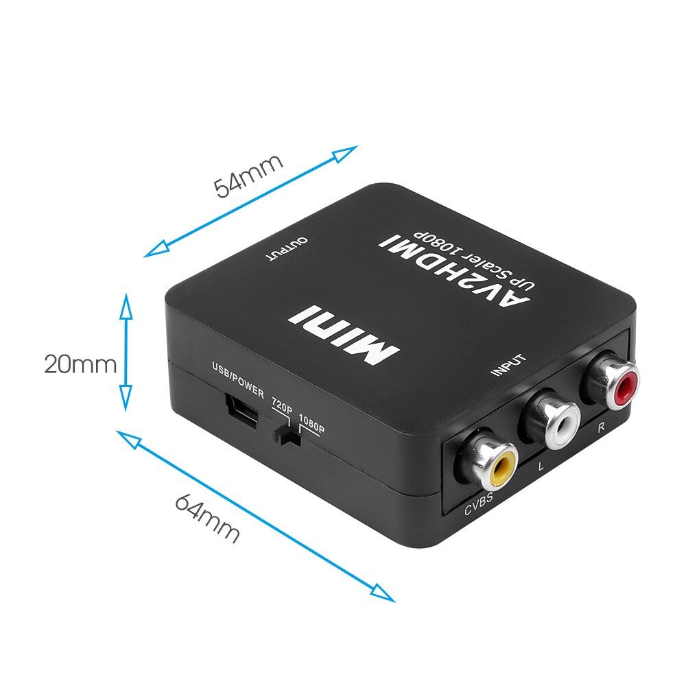 kebidu Mini HD Video Converter Box RCA CVSB L/R AV Converter Adapter 1080P Support NTSC PAL Output HDMI-compatible TO AV