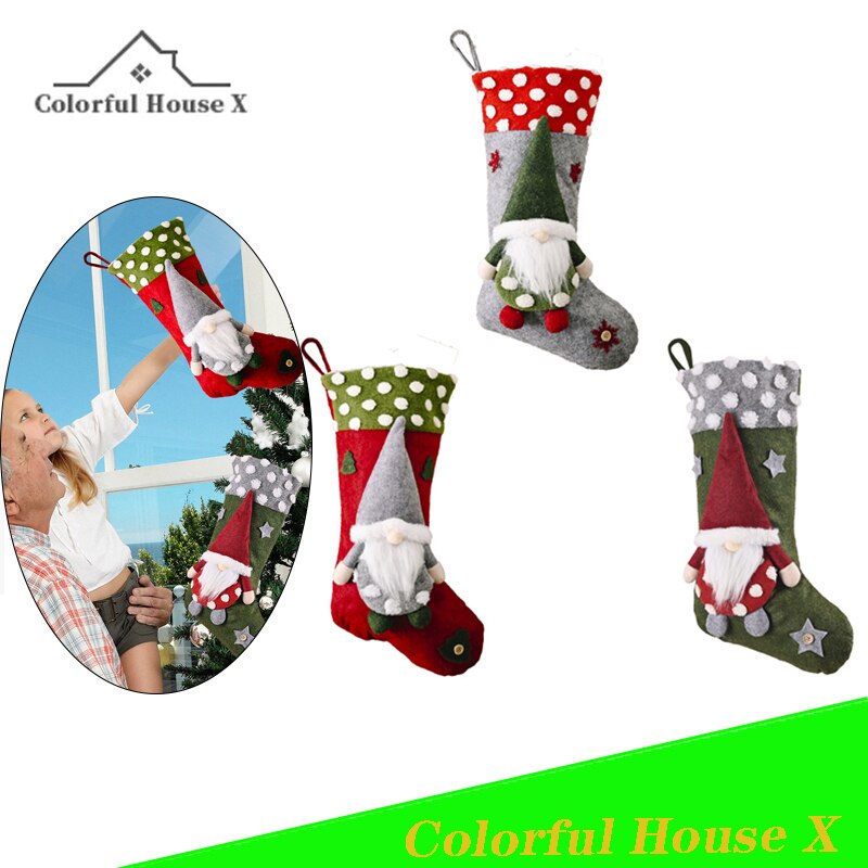Medias de lana de cordero para Navidad, muñeco de bosque sin rostro, bolsa de de tela no tejida de gran capacidad, verde, 2 uds., novedad de