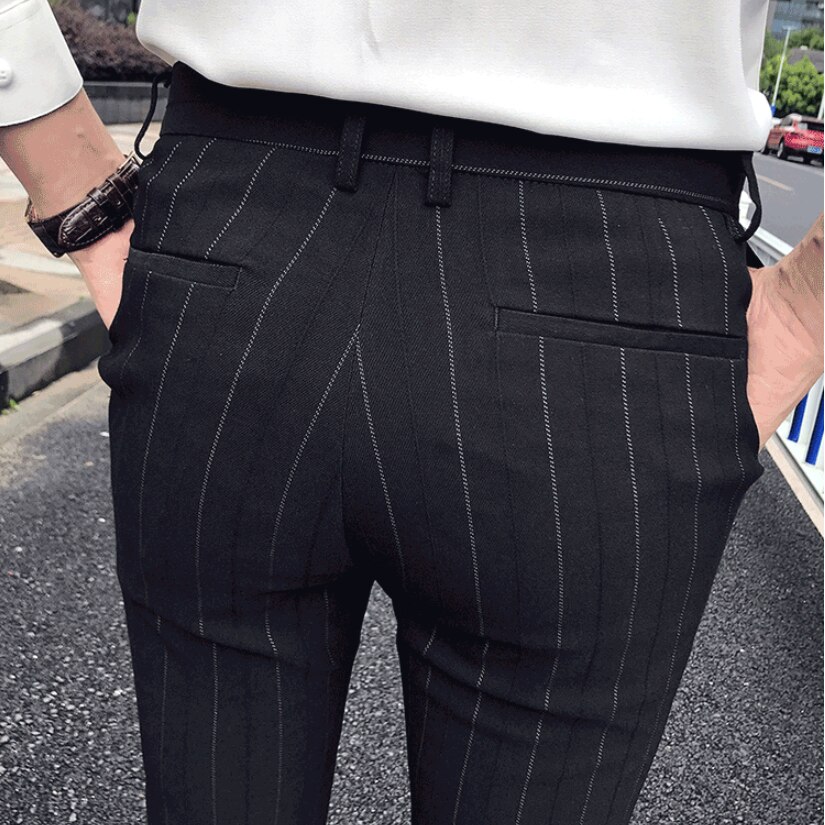 pantalones de vestir A rayas para hombre, pantalones de vestir entallados informales ajustados A Carreau para hombre, pantalones clásicos Vintage