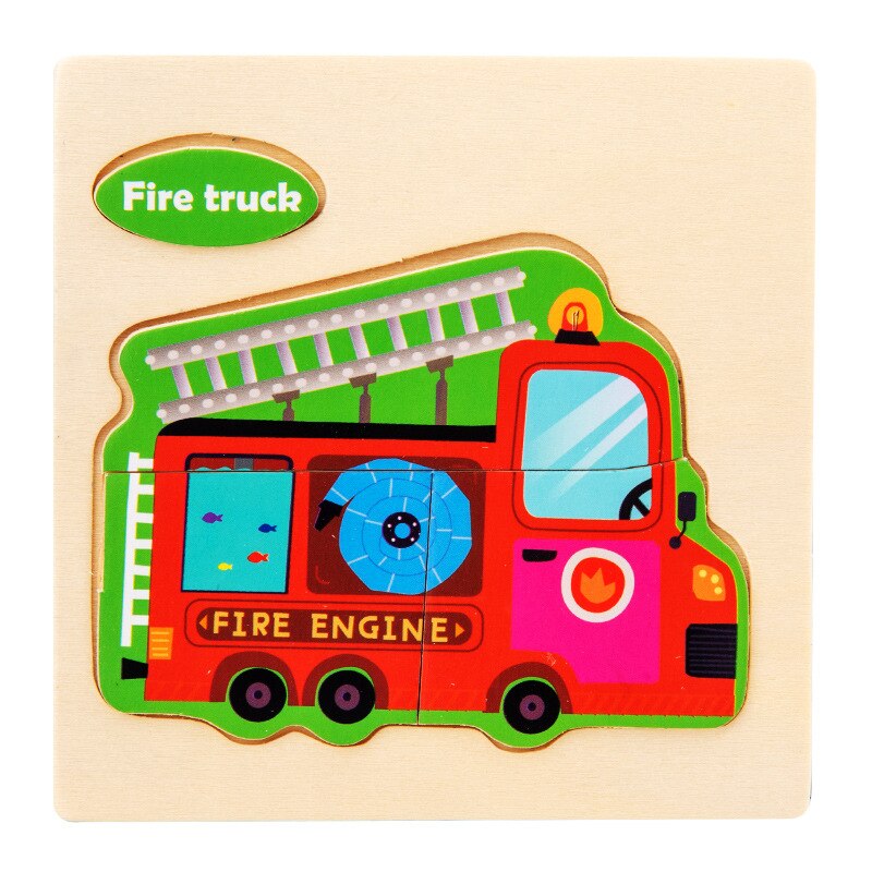 1Pcs Cartoon Wooden Animal and Transportation 3d Puzzle Jigsaw Wooden Toys for Intelligence Kids Baby Early Educational Toy: 12-fire truck