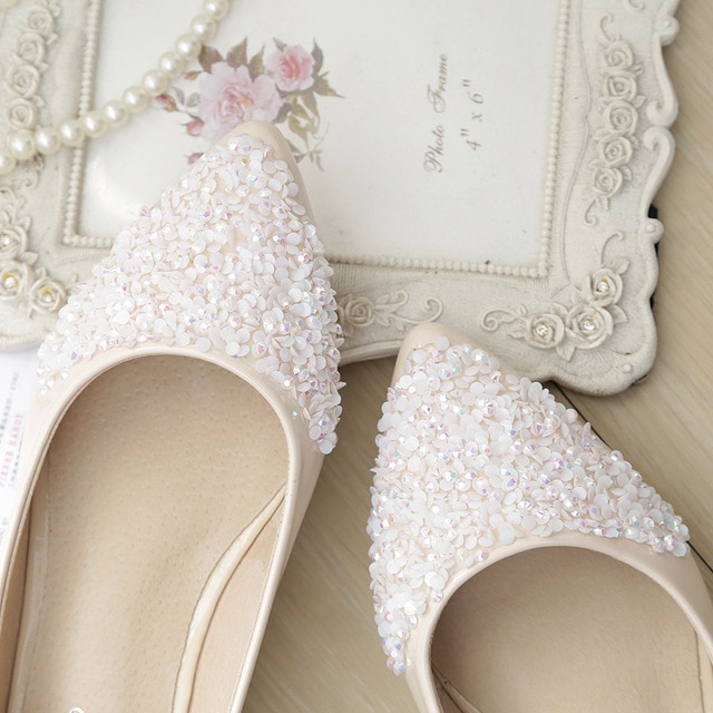 Kvinder ballet sko fritid spring spids ballerina bling rhinestone flats sko prinsesse skinnende krystal bryllup sko