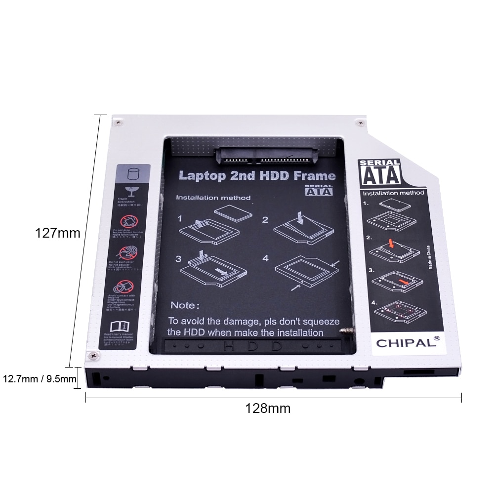 CHIPAL SATA de aluminio a PATA IDE 2ª HDD Caddy 12,7 MM 9,5 MM para SSD de 2,5 ", carcasa de disco duro HD, carcasa para portátil DVD-ROM CD-ROM