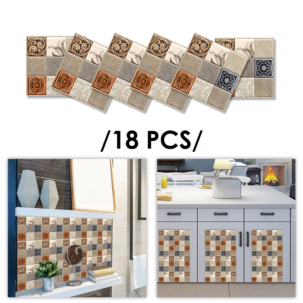 18Pcs Marmer Mozaïek Tegel Sticker Waterdicht 3D Zelfklevende Pvc Muur Sticker Voor Home Keuken Backsplash Badkamer Muur Decals