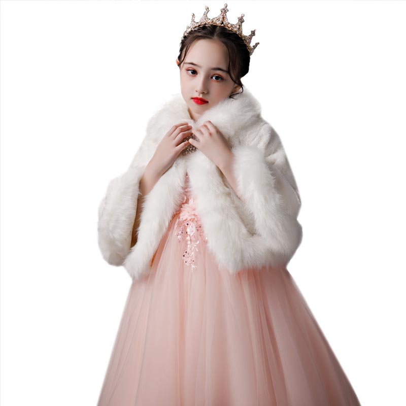 Kids Meisjes Faux Fur Jacket Wedding Witte Mantel Voor Communie Jurk Bloem Meisje Bont Bolero Uitloper Cape Winter Warme Jas jas