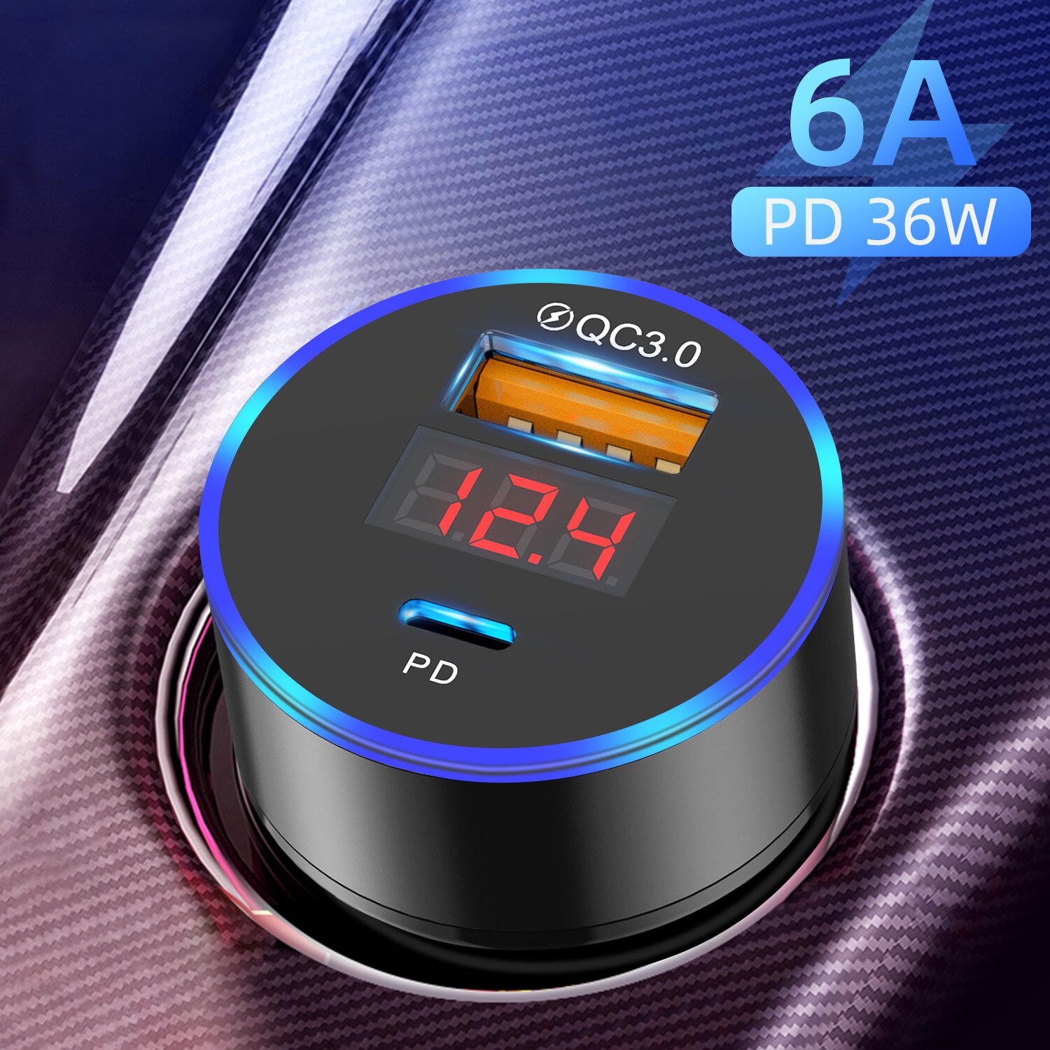 Gtwin 36w metal duplo usb carregador de carro display digital usb c pd carregador de carro para samsung nota 20 ultra s20 telefone auto carregador rápido