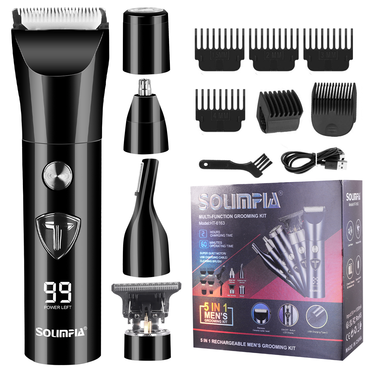 Solimpia Hair Clipper Trimmer Groin & Body Trimmer Men Replaceable Electric Shaver Multifunctional Grooming Machine: black