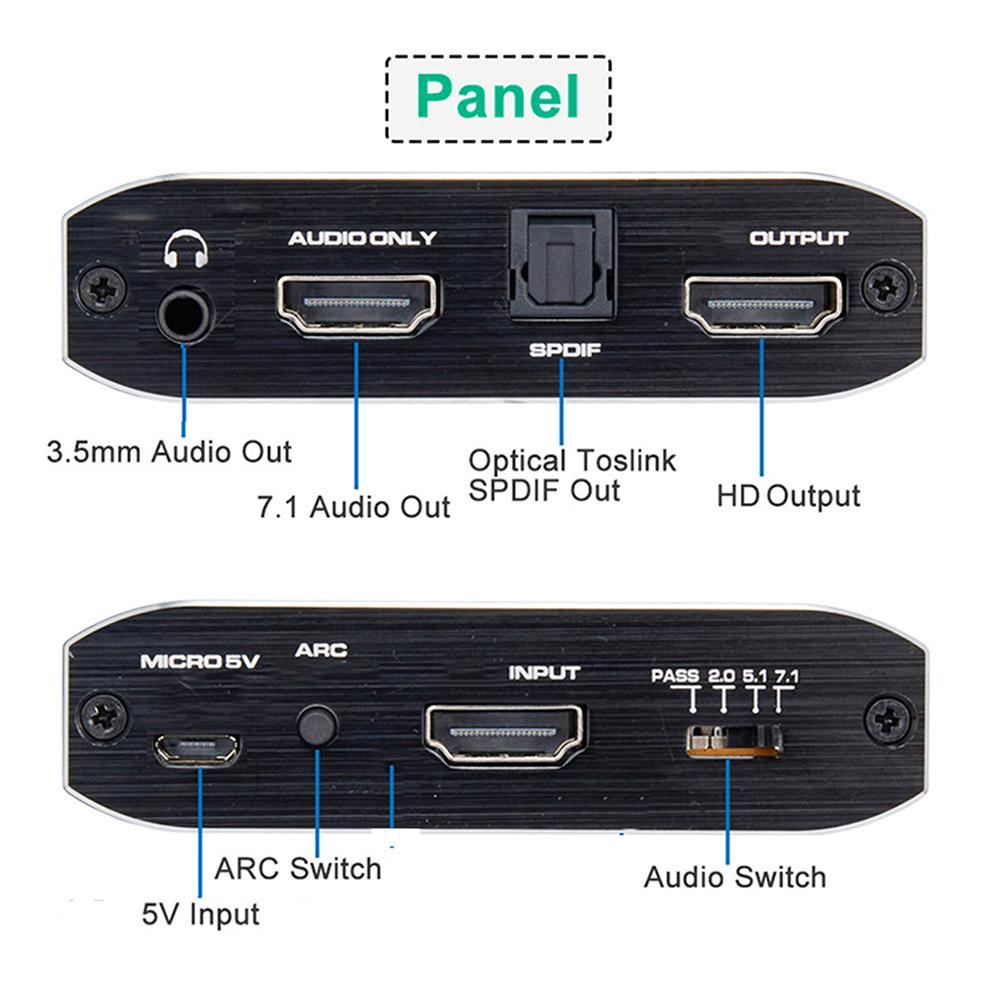 Aluminum Alloy Optical Fiber Audio Separator With Arc 7.1 4k X 2k 60hz 4 Audio Modes Audio Extractor