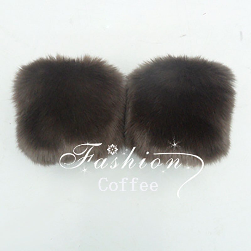 Autumn Winter Solid Thicken Faux Rabbit Fur Arm Warmers Women Cuff Wrist Warmer Men Soft Fluffy Short Sleeve W106: Coffee