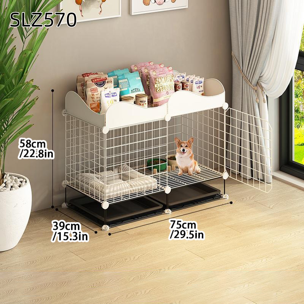 Hundebur for små og mellomstore hunder innendørs med toalettseparert kennel villa corgi teddy kjæledyrhundegjerde: Svart