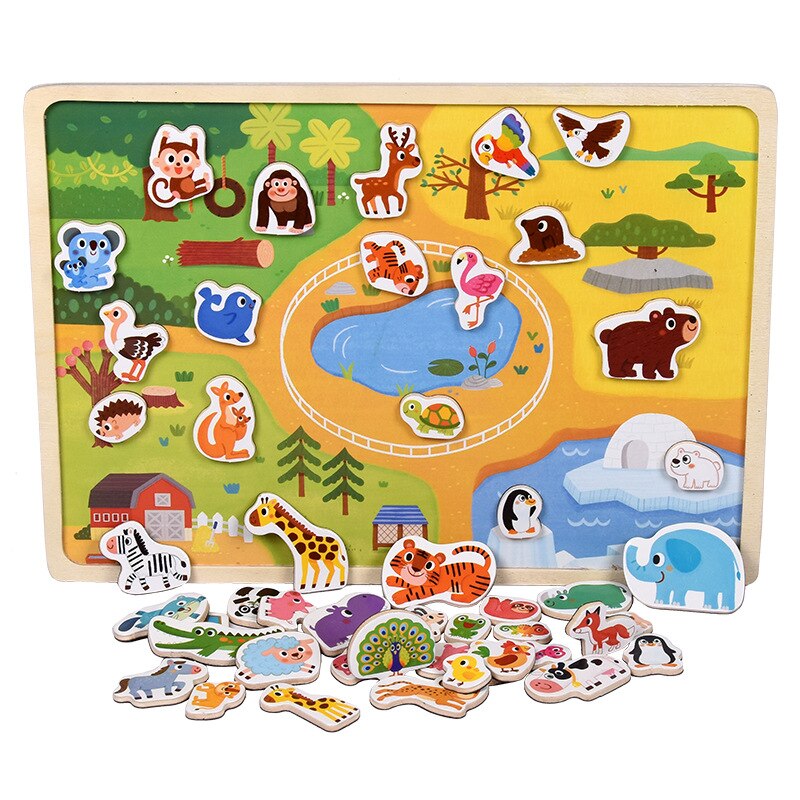 Puzzle magnetico in legno gioco di veicoli per animali e traffico bambini giocattoli per l&#39;apprendimento educativo precoce Puzzle per bambini