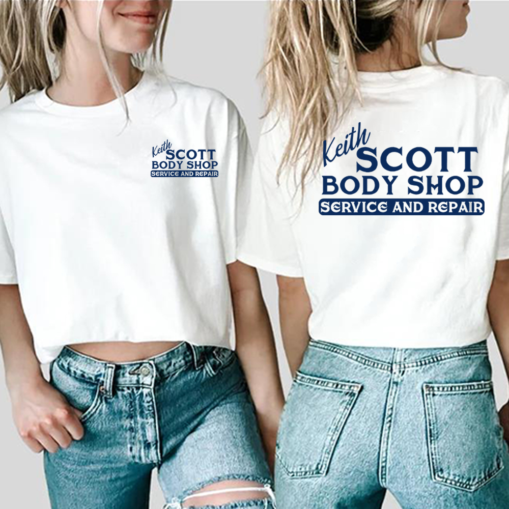 Keith Scott Body Shop T-shirt Tv Showe One Tree Hill Shirt Ravens Basketball Tee Retro 2 Side Print OTH Lucas Nathan Scott Tops: M / WHITE