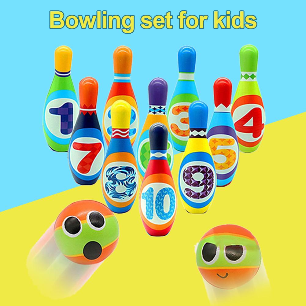 Børn skum bowling sæt indendørs farverige bløde stifter 2 bowling bolde småbørn legetøj trykt med nummer sport til baby drenge