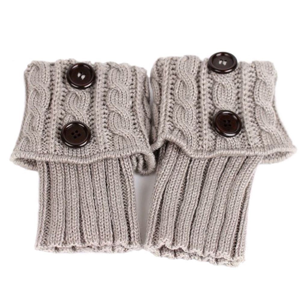 5 kleuren dames gebreide beenwarmers korte laars manchetten knopen gehaakte laars sokken gebreide beenwarmers beenwarmers voor herfst/winter: Grijs