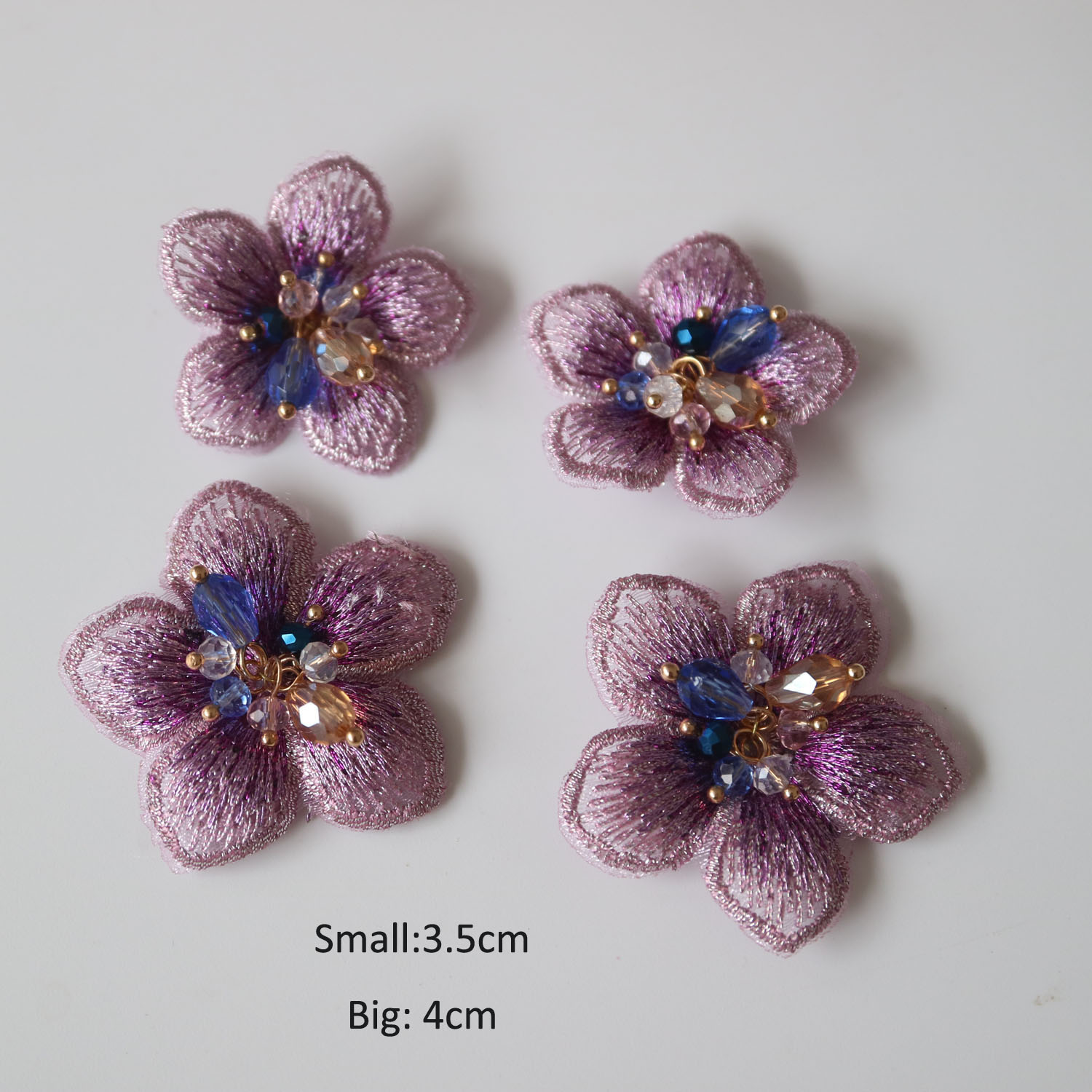 4 Uds DIY parches de cuentas de diamantes de imitación de flores 3D para ropa apliques de encaje bordado para bolsos parches decorativos apliques insignia