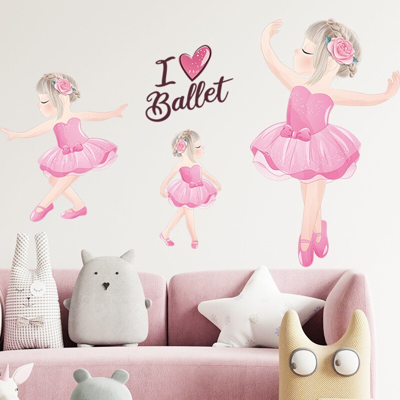 Fairy Ballet Girl Wall Stickers for Kids Girls Room Bedroom Decor Cute Cartoon Princess Nursery Wallpaper Baby Room Decoartion: 04