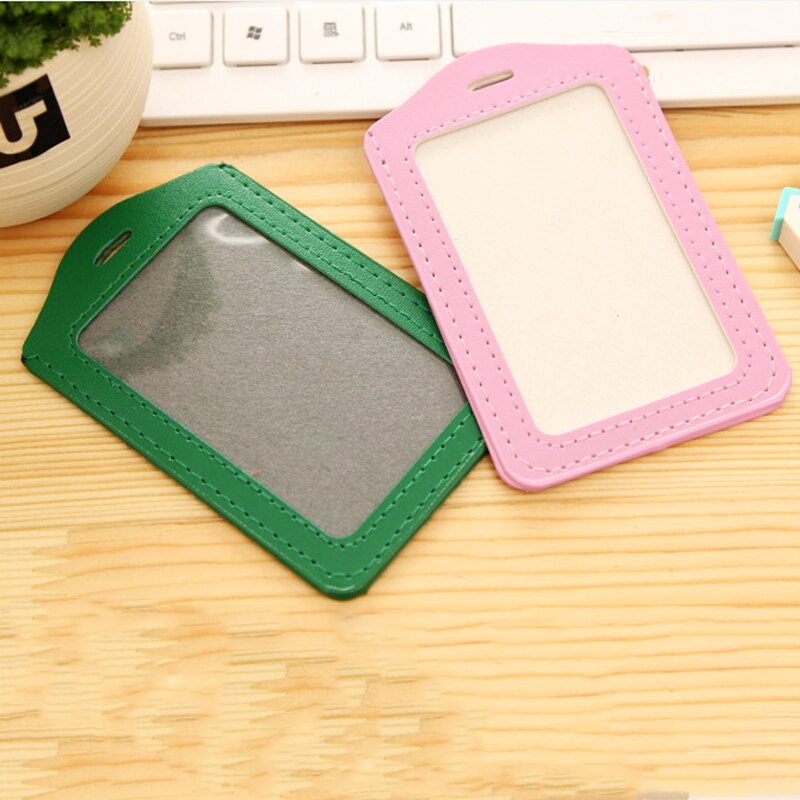 2pcs Pu Leather Card Holder ID Badge Case Credit Card Bank Card Storage Holder Certificate Set Office Stationery Random Color