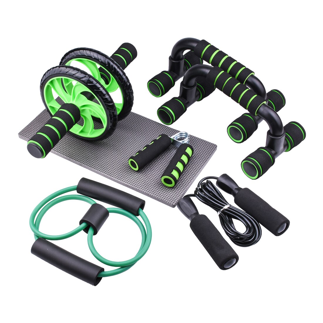AB Roller Wheel Machine Jump Rope Push Up Rack Resistance Bands Abdominal Exercise Trainer Fitness Gym Workout Equipment: green