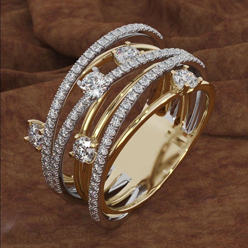 Anillo de plata esterlina 925 para mujer, sortija de compromiso y boda, 3 colores, AAAAA, cz: Gold metal / 8